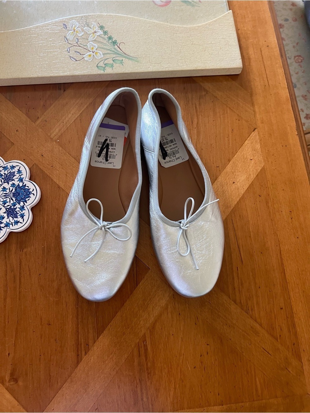 NWT Mansur Gavriel Silver Square Toe Ballerina Flats 37/7 - Picture 8 of 9